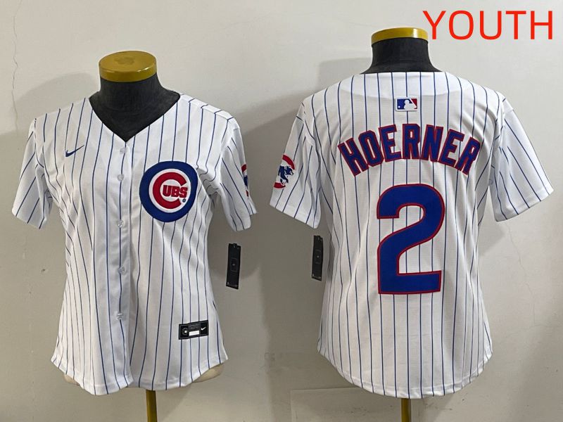 Youth 2025 Chicago Cubs #2 Hoerner White Stripe Game Nike MLB Jersey style 5->youth mlb jersey->Youth Jersey